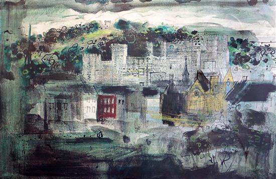§ John Piper (1903-1992) Caernarvon Castle II overall 23 x 33.5in.